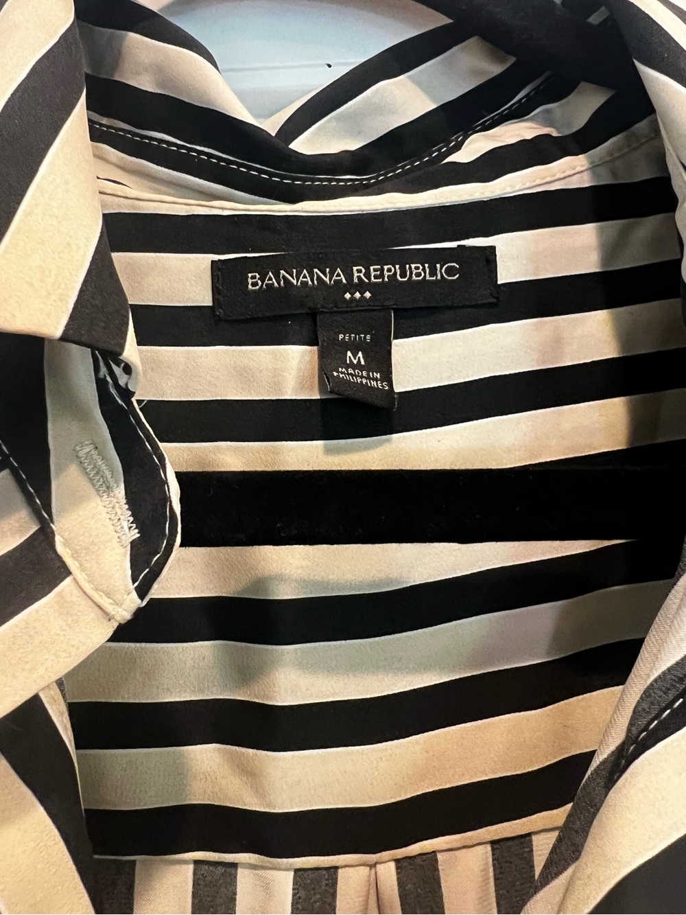 Banana Republic Petite Medium Black Cream Stripe Midi Shirt Dress Long Sleeve - Picture 4 of 8